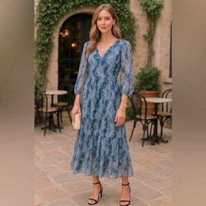 NWT Joie Limited Edition Parisian Paisley Lightweight Chiffon Tiered Maxi Dress